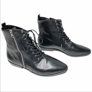 A7EIJE New Black Point Toe Zip Up Dark Ankle Boots